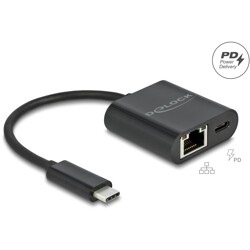 Adapter USB-C do Gigabit LAN 1000 Mbps z portem Power Delivery czarny Delock 66644