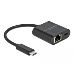 Adapter USB-C do Gigabit LAN 1000 Mbps z portem Power Delivery czarny Delock 66644 Adapter USB-C do Gigabit LAN 1000 Mbps z portem Power Delivery czarny Delock 66644