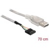 Kabel USB 2.0 gniazdo 2,54mm raster 4-pin. - 1x USB-A wtyk 70cm Delock 83078