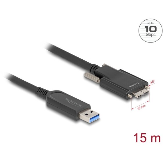 Optyczny aktywny kabel USB 10Gbps-A do micro-B męski ze śrubkami 15m Delock 83217