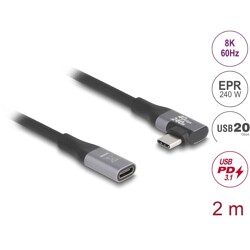 Przedłużacz USB 20Gbps kątowy w lewo - w prawo Power Range 240W 2m Delock 81148