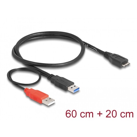 Wzmacniacz USB 3.0 typ Y - USB-A M + USB-A M Power do USB 3.0 micro-B M 60+20cm Delock 82909