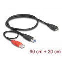 Wzmacniacz USB 3.0 typ Y - USB-A M + USB-A M Power do USB 3.0 micro-B M 60+20cm Delock 82909