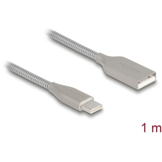 Kabel USB 2.0 z metalową osłoną USB-A do USB-C męsko-męski PD 3.0 60W 1m Delock 81258