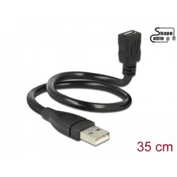 Kabel USB 2.0 A wtyk - USB 2.0 micro B gniazdo giętki 35cm Delock 83921