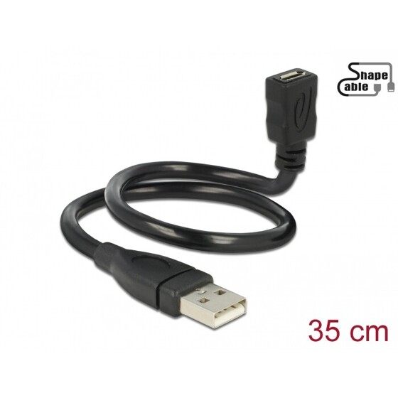 Kabel USB 2.0 A wtyk - USB 2.0 micro B gniazdo giętki 35cm Delock 83921