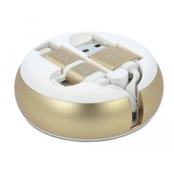 Kabel na szpuli 2w1 USB typ A do micro-B i Lightning biały/złoty Delock 85820