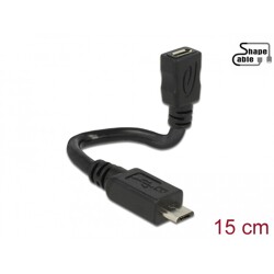 Kabel USB 2.0 micro B wtyk - USB 2.0 micro B gniazdo OTG giętki 15cm Delock 83923
