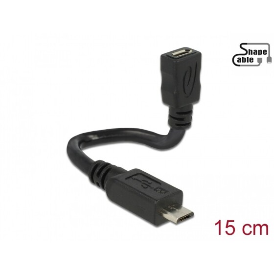 Kabel USB 2.0 micro B wtyk - USB 2.0 micro B gniazdo OTG giętki 15cm Delock 83923