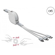 Zwijany kabel ładowania USB typ A 3w1 do Lightning / micro USB / USB-C biały Delock 85850