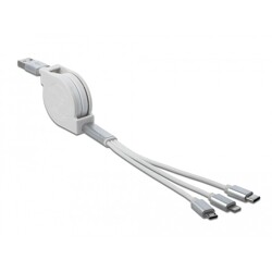 Zwijany kabel ładowania USB typ A 3w1 do Lightning / micro USB / USB-C biały Delock 85850