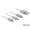 Zwijany kabel ładowania USB typ A 3w1 do Lightning / micro USB / USB-C biały Delock 85850