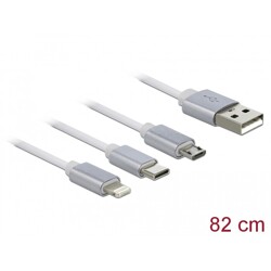 Zwijany kabel ładowania USB typ A 3w1 do Lightning / micro USB / USB-C biały Delock 85850