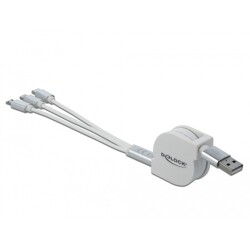 Zwijany kabel ładowania USB typ A 3w1 do Lightning / micro USB / USB-C biały Delock 85850