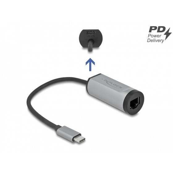 Adapter USB-C do Gigabit LAN z portem Power Delivery szary Delock 64116