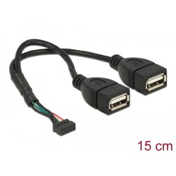 Przewód USB 2.0 z 2,00 mm 10-pin. listwą - 2x USB 2.0 typ A wtyk żeński 20cm Delock 84933