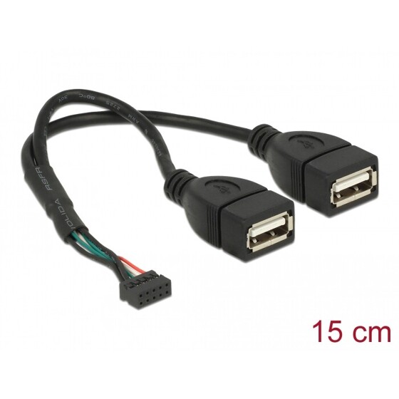 Przewód USB 2.0 z 2,00 mm 10-pin. listwą - 2x USB 2.0 typ A wtyk żeński 20cm Delock 84933