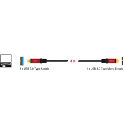 Kabel USB 3.0 typ A - micro-B męsko-męski męski 3m Premium Delock 82762 Kabel USB 3.0 typ A - micro-B męsko-męski męski 3m Premium Delock 82762