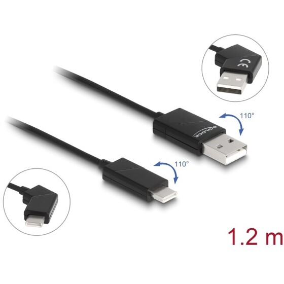 Kabel USB 2.0-A USB-C męsko-męski obrotowy z funkcją szybkiego ładowania 60W 1,2m Delock 80769
