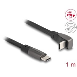 Płaski kabel taśmowy USB 2.0 USB-C męski na USB-C męski kątowy PD 3.0 60W 1m czarny Delock 80751