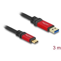Kabel USB 10Gbps USB typ A - USB-C męsko-męski 3m czerwony metalowy Delock 80619
