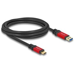 Kabel USB 10Gbps USB typ A - USB-C męsko-męski 2m czerwony metalowy Delock 80618 Kabel USB 10Gbps USB typ A - USB-C męsko-męski 2m czerwony metalowy Delock 80618