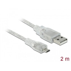 Przewód USB 2.0 typ A - micro-B męsko-męski 2m przezroczysty Delock 83901