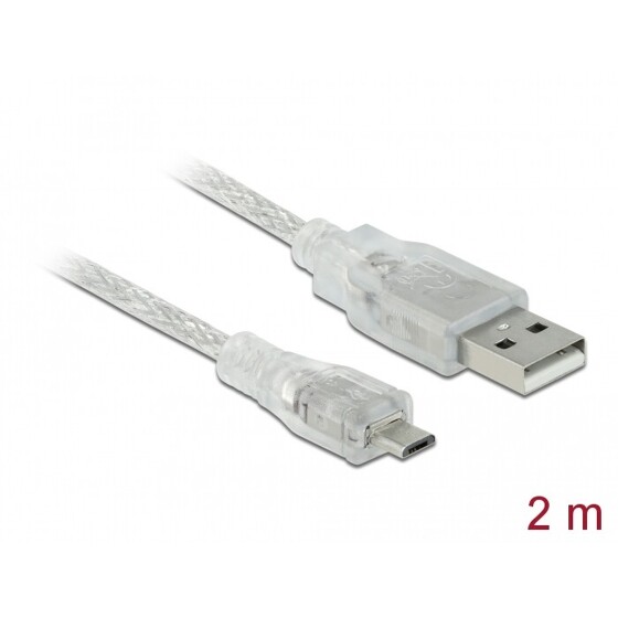 Przewód USB 2.0 typ A - micro-B męsko-męski 2m przezroczysty Delock 83901