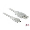 Przewód USB 2.0 typ A - micro-B męsko-męski 2m przezroczysty Delock 83901