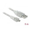 Przewód USB 2.0 typ A - micro-B męsko-męski 5m przezroczysty Delock 83903