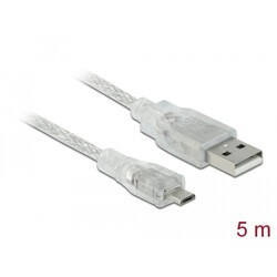 Przewód USB 2.0 typ A - micro-B męsko-męski 5m przezroczysty Delock 83903