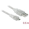 Przewód USB 2.0 typ A - micro-B męsko-męski 50cm przezroczysty Delock 83897