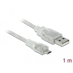 Przewód USB 2.0 typ A - micro-B męsko-męski 1m przezroczysty Delock 83898