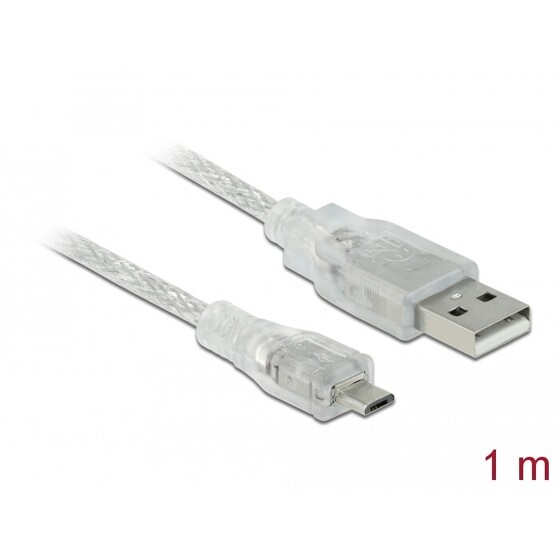 Przewód USB 2.0 typ A - micro-B męsko-męski 1m przezroczysty Delock 83898