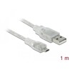 Przewód USB 2.0 typ A - micro-B męsko-męski 1m przezroczysty Delock 83898