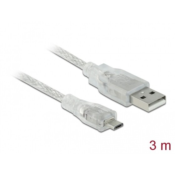 Przewód USB 2.0 typ A - micro-B męsko-męski 3m przezroczysty Delock 83902
