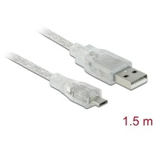 Przewód USB 2.0 typ A - micro-B męsko-męski 1,5m przezroczysty Delock 83899