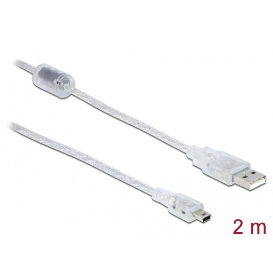 Przewód USB 2.0 typ A - mini-B męsko-męski męski 2m przezroczysty Delock 83907