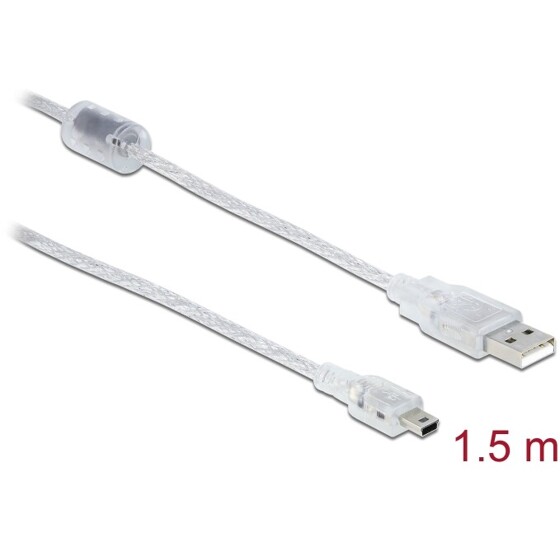 Przewód USB 2.0 typ A - mini-B męsko-męski męski 1,5m przezroczysty Delock 83906