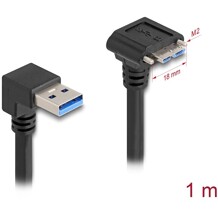 Kabel USB 5Gbps USB typ A męski 90° w dół do USB micro-B męski ze śrubami 90° w dół 1m czarny Delock 80482