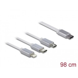 Zwijany kabel USB-C 3w1 do ładowania Lightning / micro USB / USB-C biały Delock 85844