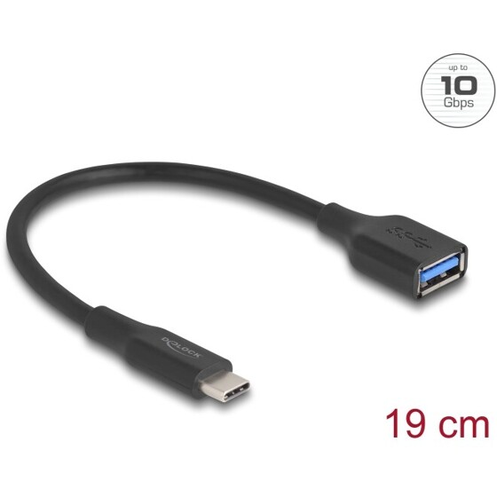 Adapter USB 10Gbps USB-C męski - typ A żeński 19 cm 60W QC 3.0 czarny Delock 67179