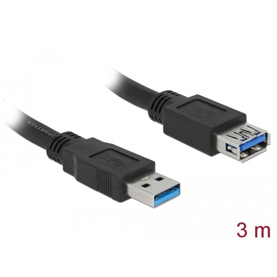 Przedłużacz USB 5Gbps typ A męsko-żeński 3m czarny Delock 85057