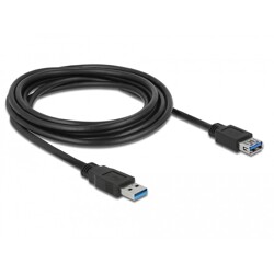 Przedłużacz USB 5Gbps typ A męsko-żeński 3m czarny Delock 85057 Przedłużacz USB 5Gbps typ A męsko-żeński 3m czarny Delock 85057