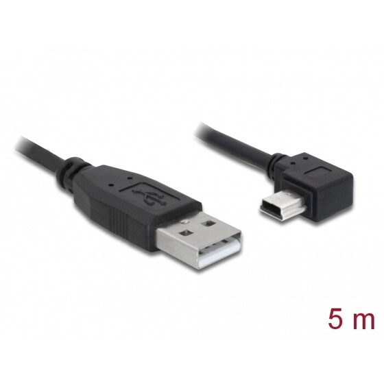 Przewód USB 2.0 typ A wtyk męski - typ mini-B wtyk męski kątowy 5m Delock 82684