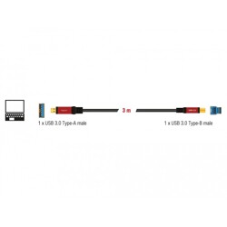 Przewód USB 3.0 typ A męski - USB 3.0 typ B męski 3m Premium Delock 82758 Przewód USB 3.0 typ A męski - USB 3.0 typ B męski 3m Premium Delock 82758