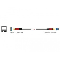 Przewód USB 3.0 typ A męski - USB 3.0 typ B męski 1m Premium Delock 82756 Przewód USB 3.0 typ A męski - USB 3.0 typ B męski 1m Premium Delock 82756