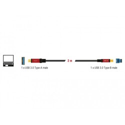 Przewód USB 3.0 typ A męski - USB 3.0 typ B męski 2m Premium Delock 82757 Przewód USB 3.0 typ A męski - USB 3.0 typ B męski 2m Premium Delock 82757