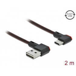 Przewód EASY-USB 2.0 typ A do USB-C męsko-męski kątowy w lewo / w prawo 2m czarny Delock 85283