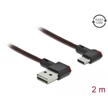 Przewód EASY-USB 2.0 typ A do USB-C męsko-męski kątowy w lewo / w prawo 2m czarny Delock 85283